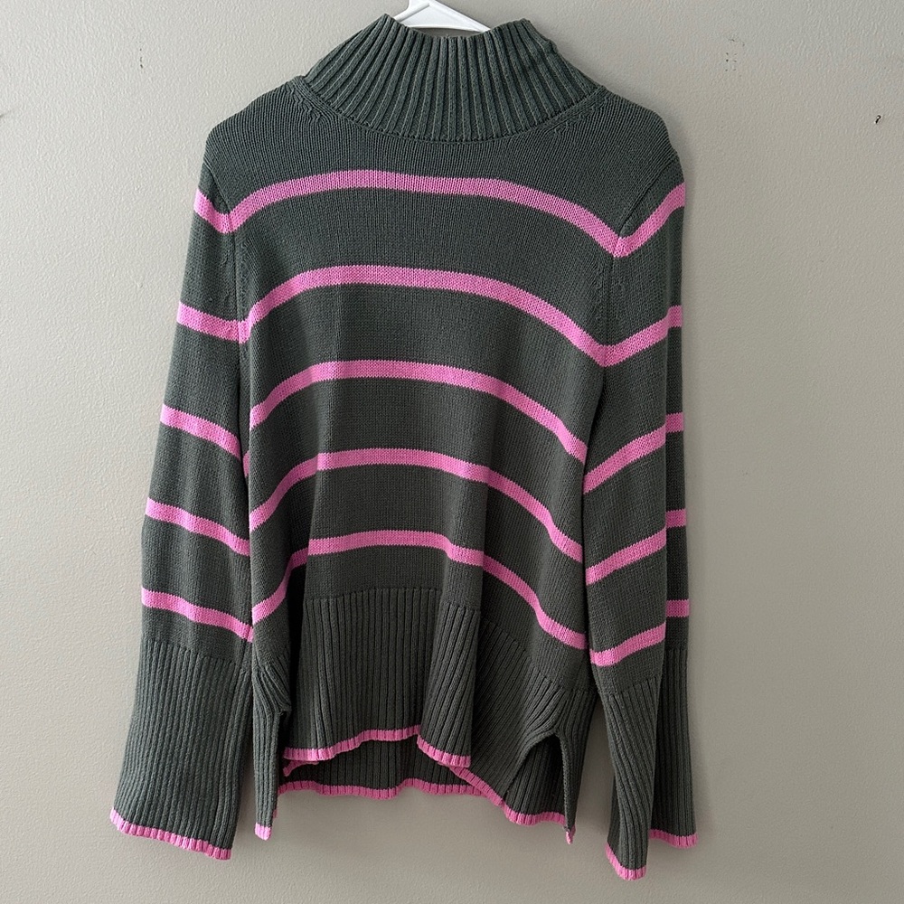Striped Turtleneck Sweater - Green and Pink